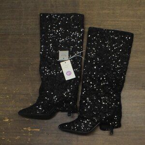 A New Day Womens Abba Sequin Foldover Tall Boots 91636693 Black 6.5M